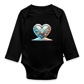 Coeur Noël flocon de neige paillettes hiver - Body Bébé bio manches longues - noir - Devant