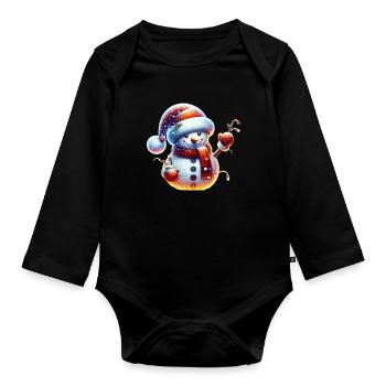 Snowman Funny Fairy Lights Snowballs - Organic Longsleeve Baby Bodysuit - black - Front