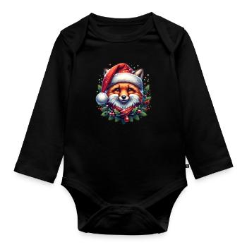 Christmas Fox Christmas Hat Snowballs - Organic Longsleeve Baby Bodysuit - black - Front
