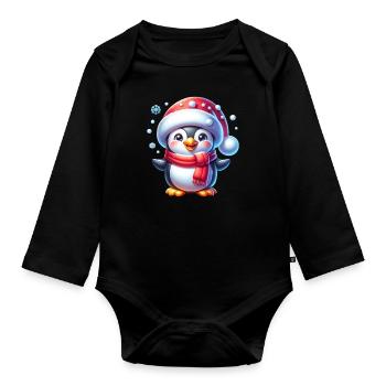 Pingouin de Noël Noël Noël - Body Bébé bio manches longues - noir - Devant