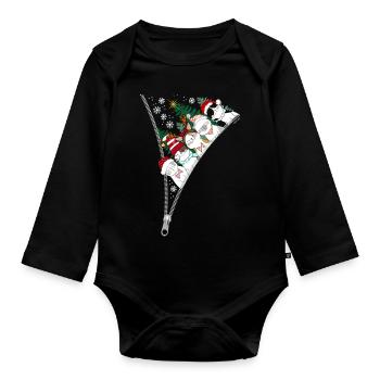 Christmas Zipper Cats - Organic Longsleeve Baby Bodysuit - black - Front