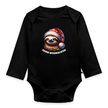 Witzig Frohe Weihnachten Faultier Christmas Xmas - Baby Bio-Langarm-Body - Schwarz - Vorne