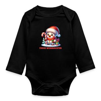 Schneemann Frohe Weihnachten Weihnachtsfeier - Baby Bio-Langarm-Body - Schwarz - Vorne
