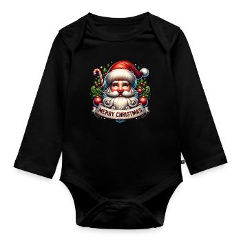 Santa Merry Christmas - Organic Longsleeve Baby Bodysuit - black - Front