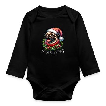 Lustiger Mops Merry Christmas Xmas Weihnachten - Baby Bio-Langarm-Body - Schwarz - Vorne