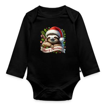 paresseux Joyeux Noël Décoration De Noël Tenue - Body Bébé bio manches longues - noir - Devant
