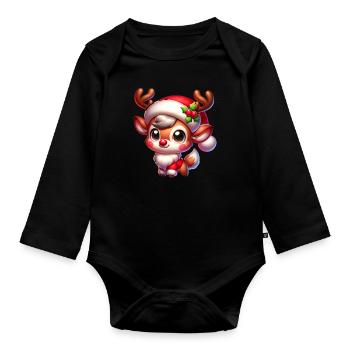 Noël Renne Cerf Bois Noël Doux - Body Bébé bio manches longues - noir - Devant