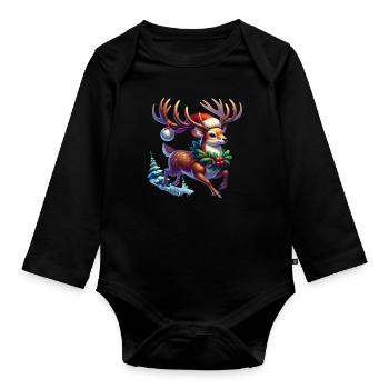 Christmas Reindeer Antlers Xmas Comic - Organic Longsleeve Baby Bodysuit - black - Front
