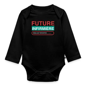 future infirmière - Body Bébé bio manches longues - noir - Devant