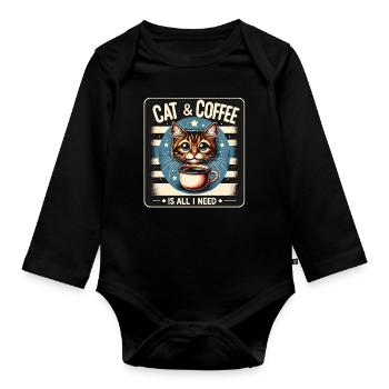 Katze und Kaffee ist alles was ich brauche - Baby Bio-Langarm-Body - Schwarz - Vorne