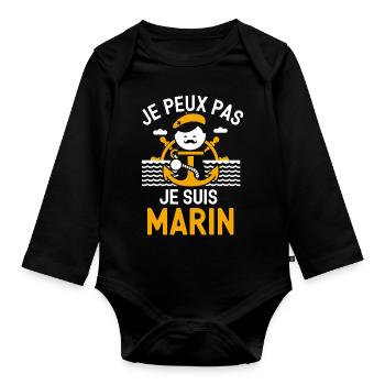 Je peux pas je suis Marin - Body Bébé bio manches longues - noir - Devant