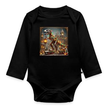 Steampunk T-Rex Dinosaurier Weihnachten Dino - Baby Bio-Langarm-Body - Schwarz - Vorne