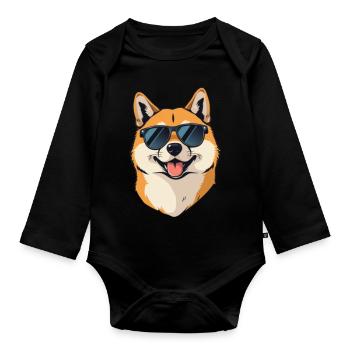 Shiba Inu with Sunglasses Dog Owner Summer - Organic Longsleeve Baby Bodysuit - black - Front