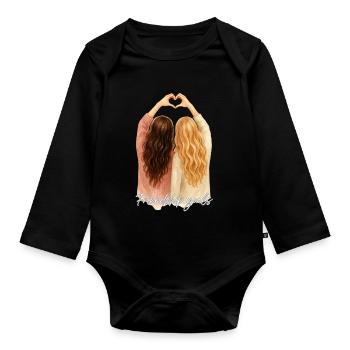 Meilleurs amis coeur pose brune et blonde - Body Bébé bio manches longues - noir - Devant