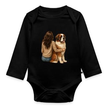 Femme brune avec Saint-Bernard – amour du chien - Body Bébé bio manches longues - noir - Devant