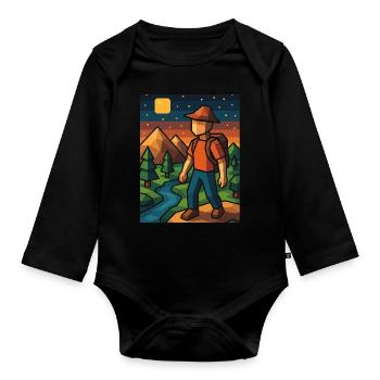 Low-Poly Wanderer Abenteuer Natur Retro Stil - Baby Bio-Langarm-Body - Schwarz - Vorne