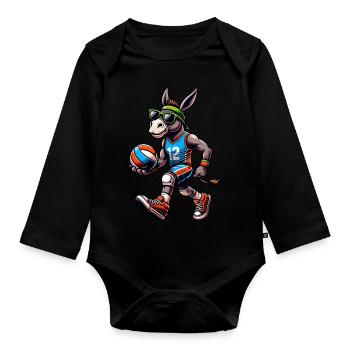 Cooler Volleyball-Esel Mit Stil - Baby Bio-Langarm-Body - Schwarz - Vorne