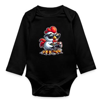 Huhn Gaming Gamer Nerd - Baby Bio-Langarm-Body - Schwarz - Vorne