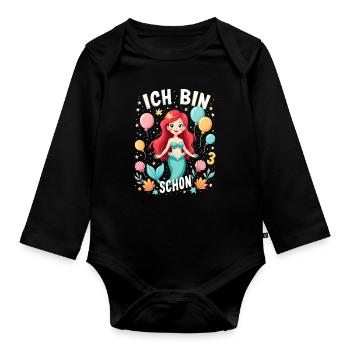 J’ai déjà 3 sirène fille d’anniversaire - Body Bébé bio manches longues - noir - Devant