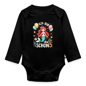 J’ai déjà 5 ans Sirène Birthday Girl - Body Bébé bio manches longues - noir - Devant