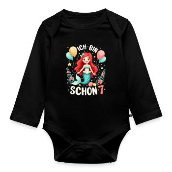 J’ai déjà 7 ans Sirène Birthday Girl - Body Bébé bio manches longues - noir - Devant