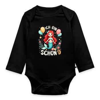 J’ai déjà 9 ans Sirène Birthday Girl - Body Bébé bio manches longues - noir - Devant