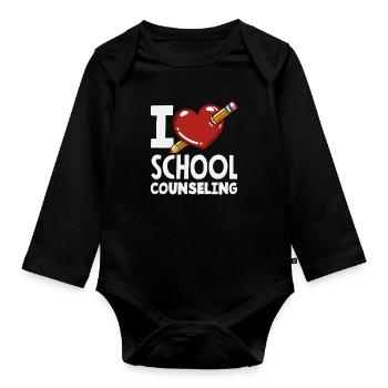 I Love School Counseling Heart Design - Organic Longsleeve Baby Bodysuit - black - Front