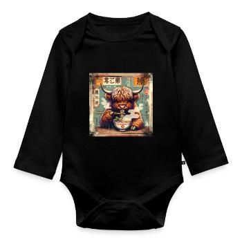 Ramen Highland Cow Grunge Poster Style - Organic Longsleeve Baby Bodysuit - black - Front