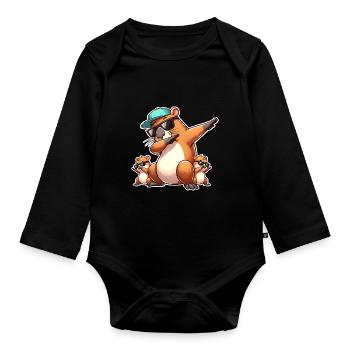 Capybara Papa Enfants Fils Fille - Body Bébé bio manches longues - noir - Devant