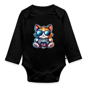 Cat Gaming Gamer - Body Bébé bio manches longues - noir - Devant