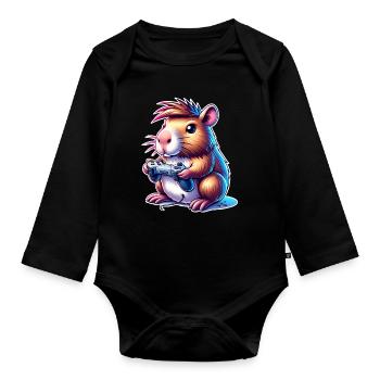 Capybara Gaming - Organic Longsleeve Baby Bodysuit - black - Front