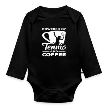 Tennis Lovers: Powered by Tennis and Coffee - Organic Longsleeve Baby Bodysuit - black - Front
