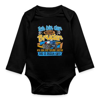 Monstertruck Mittlerer Bruder - Baby Bio-Langarm-Body - Schwarz - Vorne