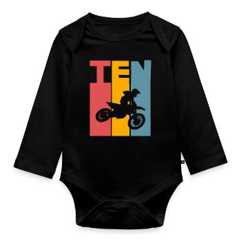 10e anniversaire Motocross - Body Bébé bio manches longues - noir - Devant
