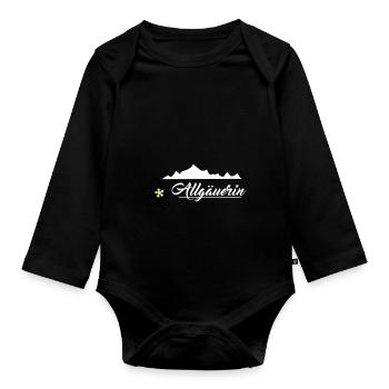Allgäuerin - Bergkette & Edelweiss Design Weiß - Baby Bio-Langarm-Body - Schwarz - Vorne