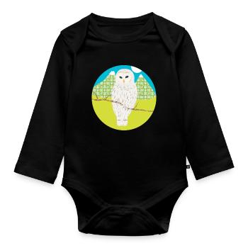 Chouette blanche - Body Bébé bio manches longues - noir - Devant