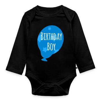 Birthday Boy Ballon Motiv - Baby Bio-Langarm-Body - Schwarz - Vorne