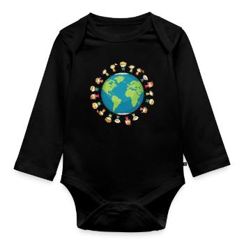 Viele Kinder Erde Planet Lustiges Geschenk - Baby Bio-Langarm-Body - Schwarz - Vorne
