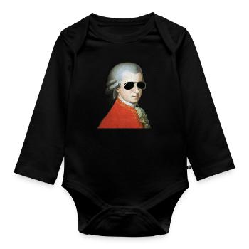 Mozart with sunglasses legend cool gift - Organic Longsleeve Baby Bodysuit - black - Front