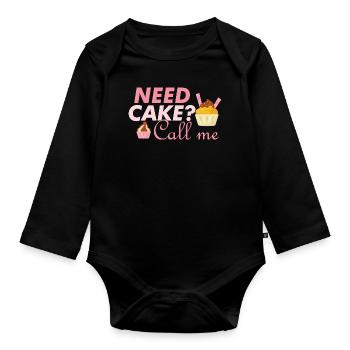 Brauchst du Torte ruf mich an lustiges Geschenk - Baby Bio-Langarm-Body - Schwarz - Vorne