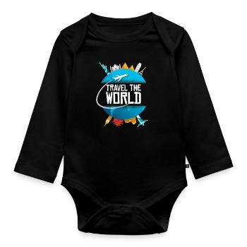 World Trip Around the World Cool Gift - Organic Longsleeve Baby Bodysuit - black - Front