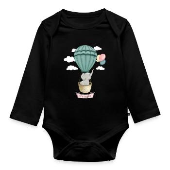 Bébé éléphant avec le dicton: C’est une fille - Body Bébé bio manches longues - noir - Devant
