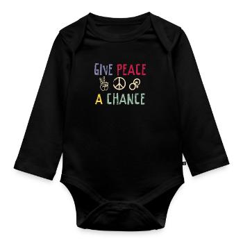 Hippie Gib Frieden eine Chance Spruch Cooles - Baby Bio-Langarm-Body - Schwarz - Vorne
