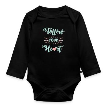 Herz folgen Spruch - Baby Bio-Langarm-Body - Schwarz - Vorne