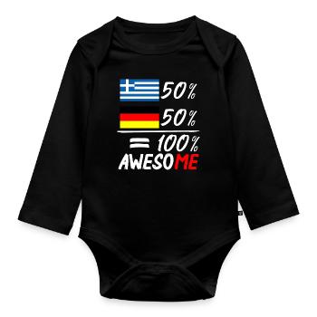 50% Griechisch 50% Deutsch - Baby Bio-Langarm-Body - Schwarz - Vorne