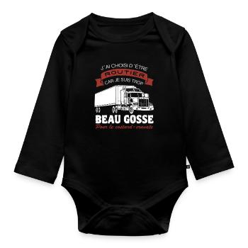 Routier Shirt • Chauffeur Routier trop Beau gosse - Body Bébé bio manches longues - noir - Devant