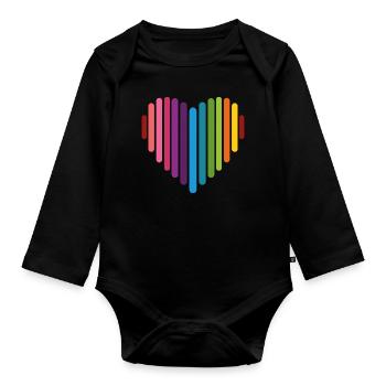 Coeur arc-en-ciel, Amour, Love is love, - Body Bébé bio manches longues - noir - Devant
