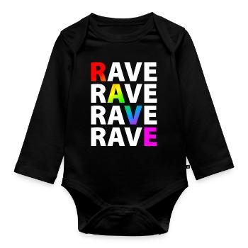 Rave Raver Regenbogen - Baby Bio-Langarm-Body - Schwarz - Vorne