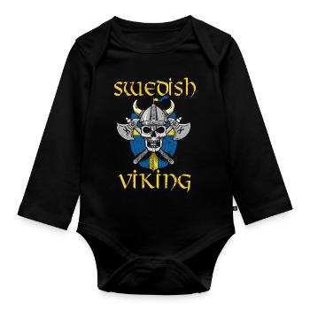 Suède Vikings hache bouclier tête de mort cadeau - Body Bébé bio manches longues - noir - Devant