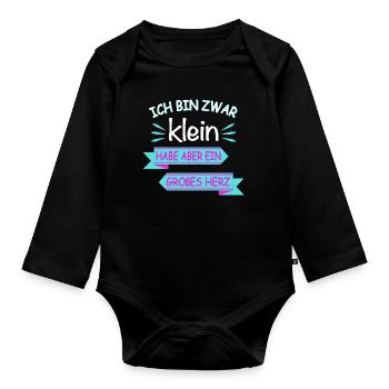 Ich bin zwar klein großes Herz Spruch - Baby Bio-Langarm-Body - Schwarz - Vorne